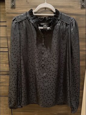 MARC JACOBS Women’s Black Silk Floral Ruffle-Neck Long Sleeve Blouse Size 8